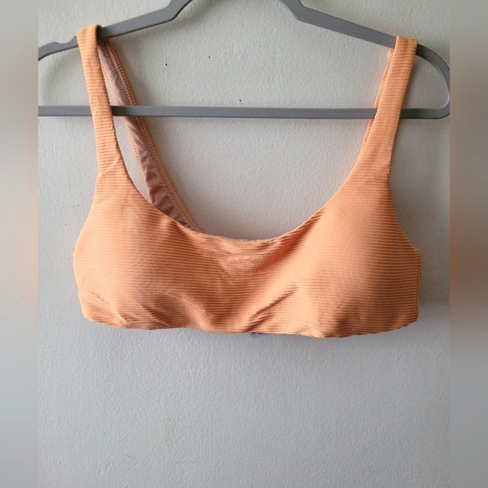 J. Crew Orange Scoop Neck Bikini Top Large Ribbed Swim Vacation Padded Classic